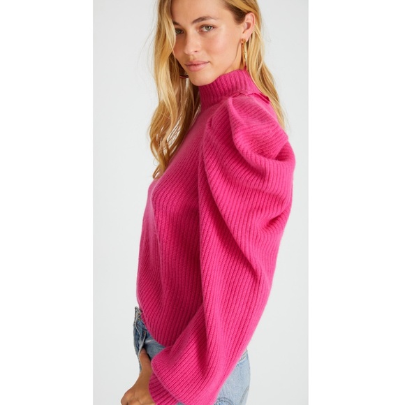 LoveShackFancy 100% Cashmere Potter Pullover Puff Sleeve Bow Detail Pink Sweater - Picture 3 of 11